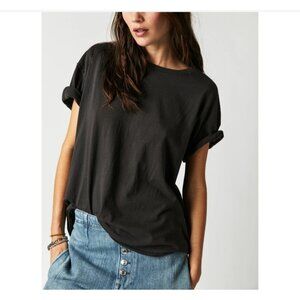 Free People We The Free Gray Nina Tee Crewneck Raw Edge Seam Boxy Oversized SZ S